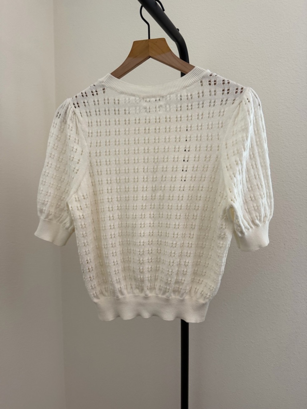 Anthropologie meadow rue Cadenza Cream Openwork Knit Short-Sleeve Top - Picture 8 of 8